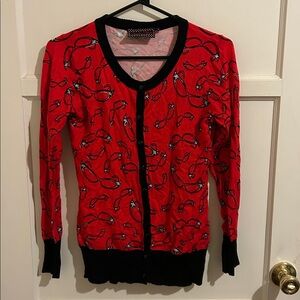 Voodoo Vixen Red Black Retro Cat Eye Glasses Cardigan L